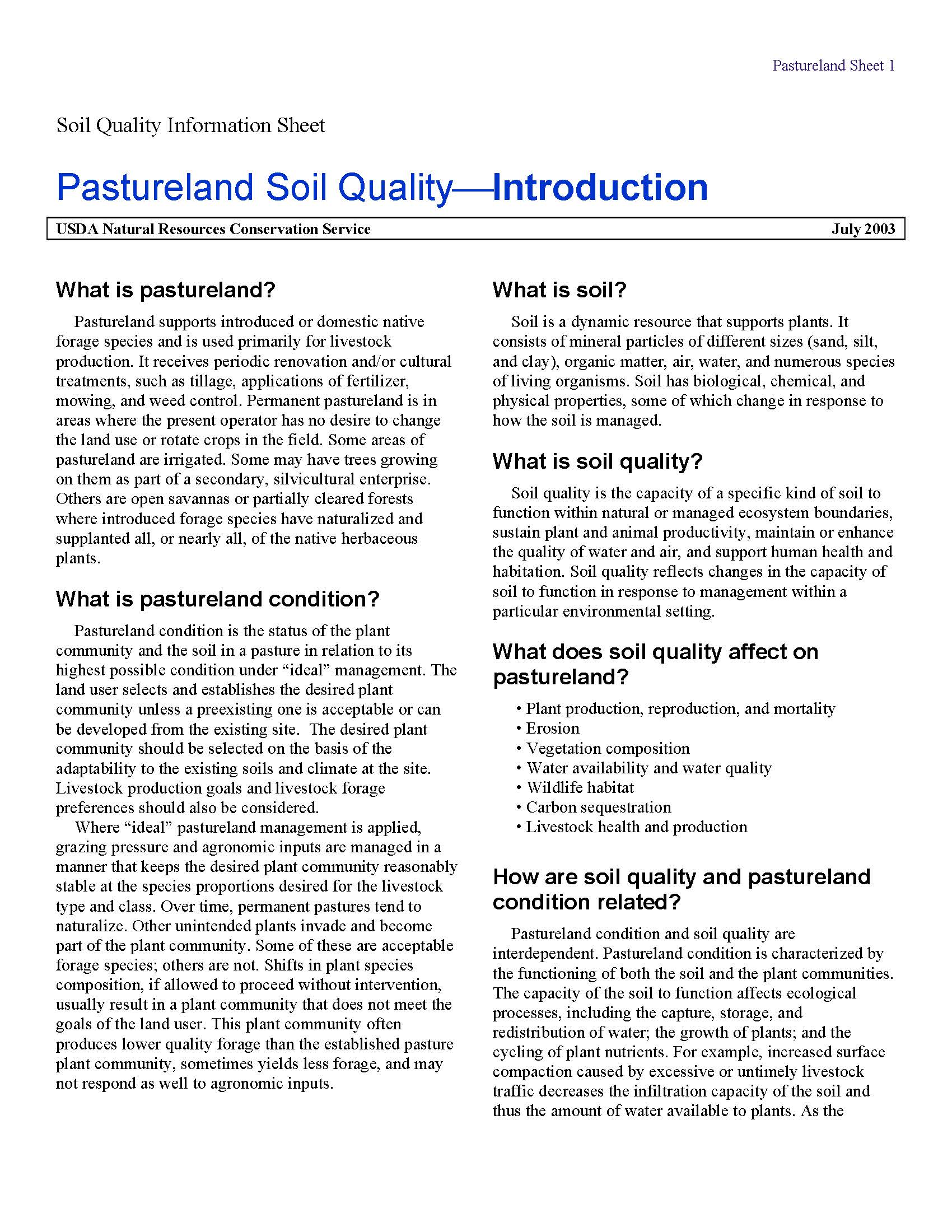 SQ-Pastureland Soil Quality-Introduction