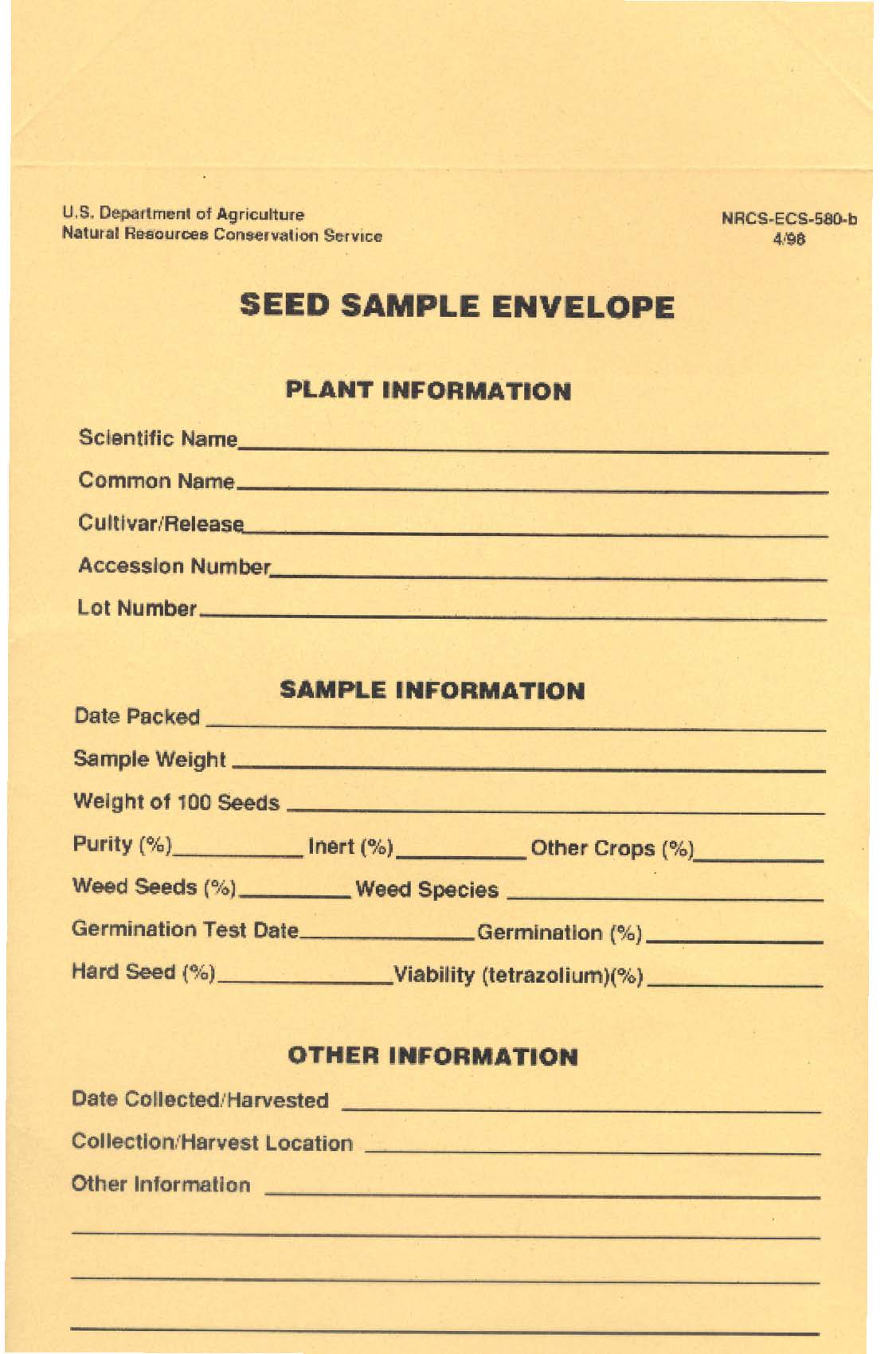 ECS-580B Seed Sample Envelope