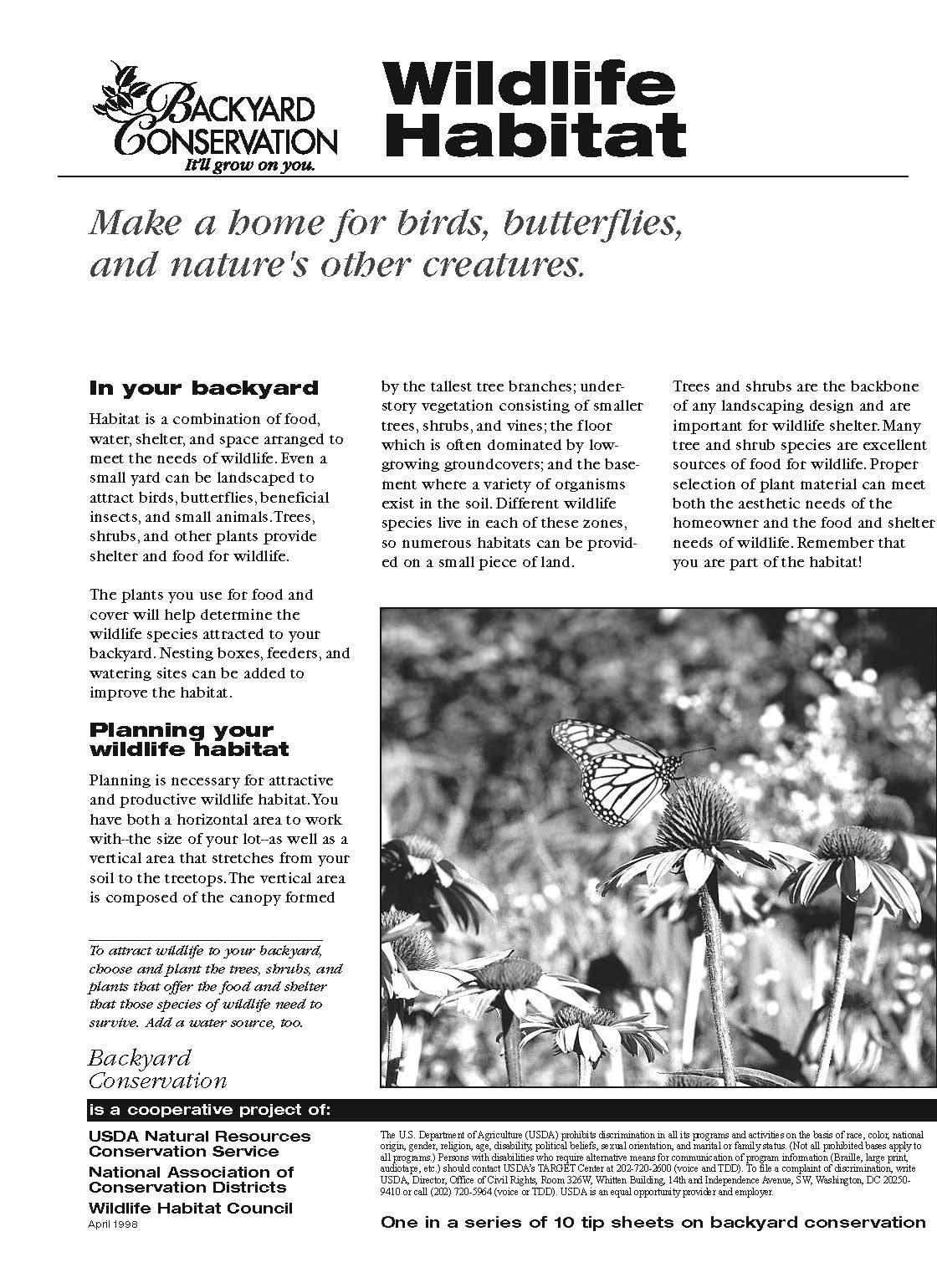 Backyard Conservation Wildlife Habitat tip sheet