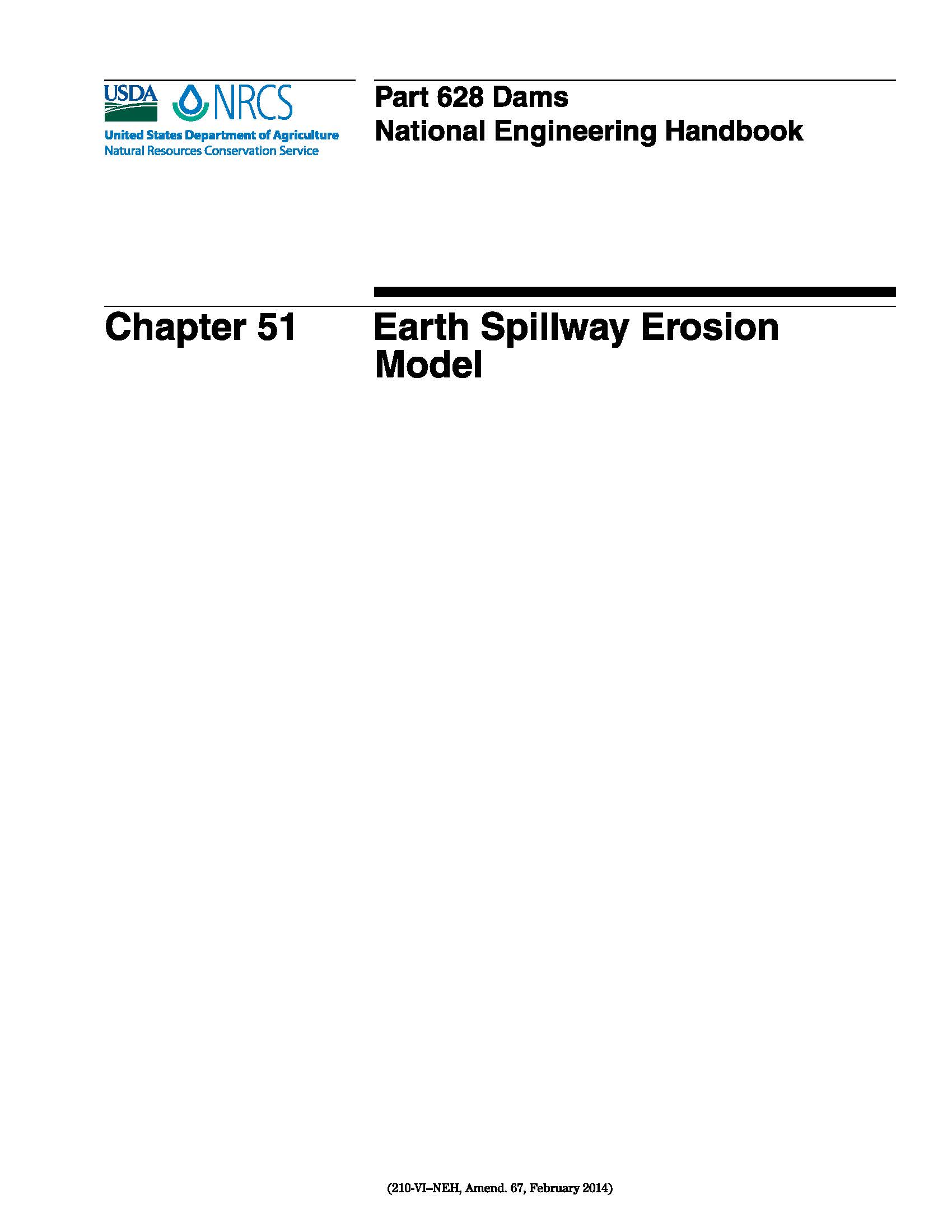 NEH-628-51 Earth Spillway Erosion Model